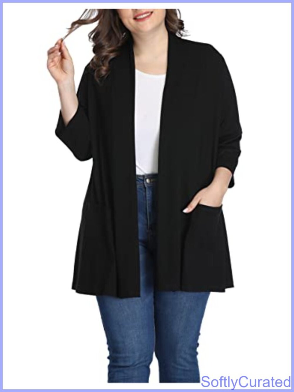 Plus Size Open Front Cardigan Lightweight Cotton Blend Sweater